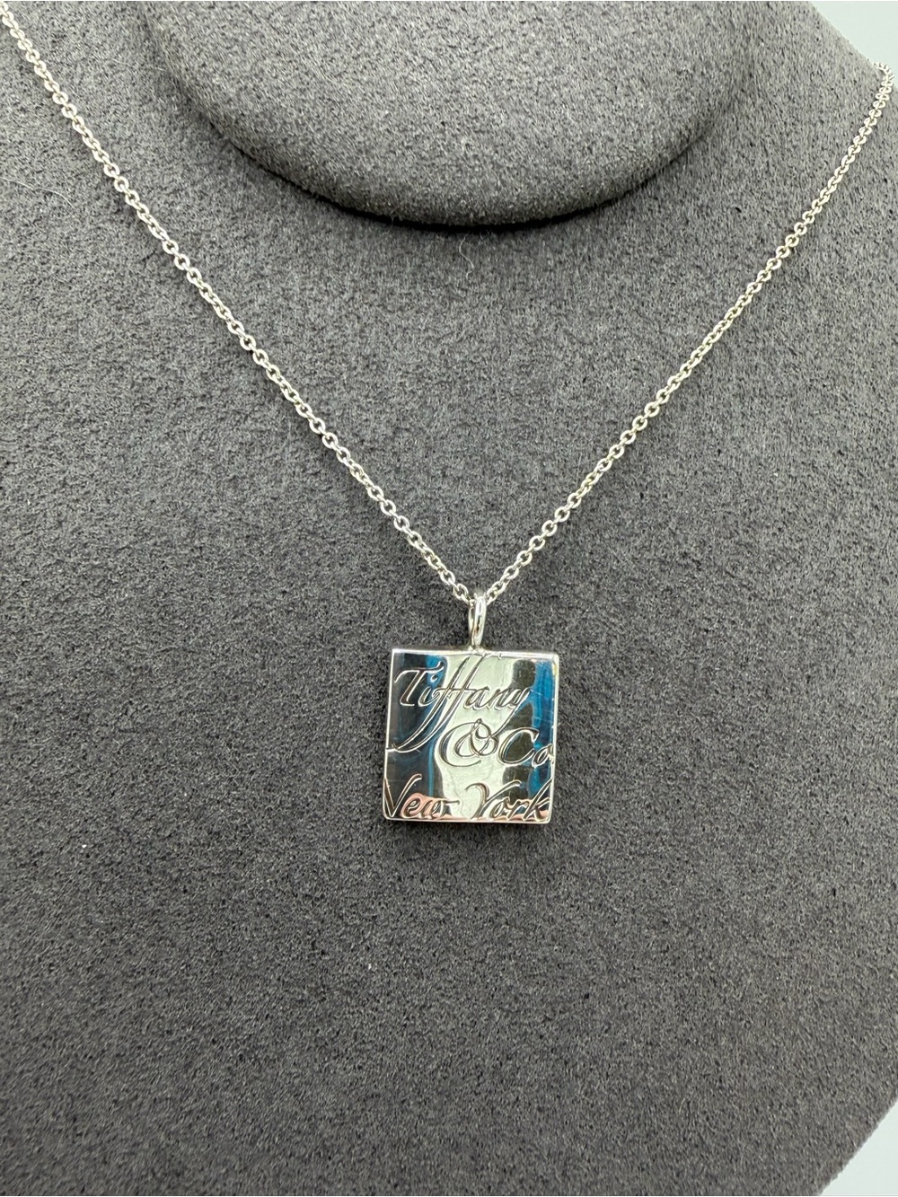 16” Tiffany & Co. Silver NY Notes Square Wavy Pendant Necklace in Pouch Rare - Picture 4 of 13